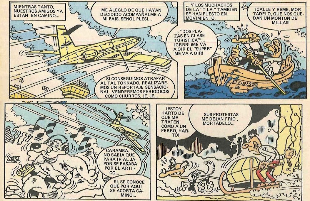 Mortadelo e Filem&oacute;n, e Sacarino voando a Xap&oacute;n.